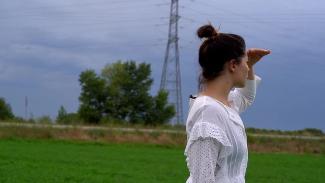 woman walking in the field