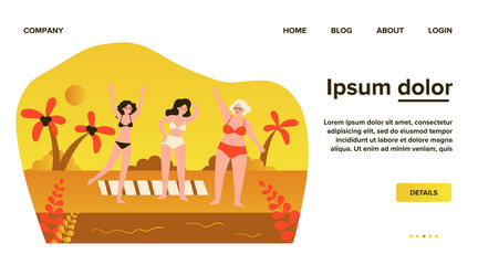 Senior women relaxing on beach. Sea, grandmother, leisure flat vector illustration. Lifestyle and vacation concept for banner, website design or landing web page