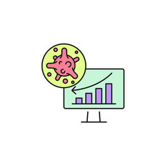 Virus, bacteria and schedule, chart, graph on monitor (board) color line, linear icon, symbol, sign. coronavirus, COVID-19 icon, logo color on white background. 2019-ncov simple