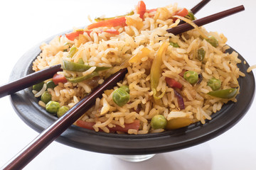Chinese fried rice with vegetable. Prepared and served in a bowl 