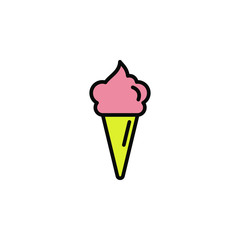 Ice cream in waffle cone color icon thin line, linear, outline. Simple sign, logo