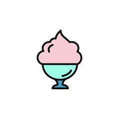 Ice cream in cup color icon thin line, linear, outline. dessert or sweetness in glass. simple sign, logo