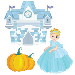 Obraz na płótnie Canvas Cute little Cinderella Fairy Tale Set