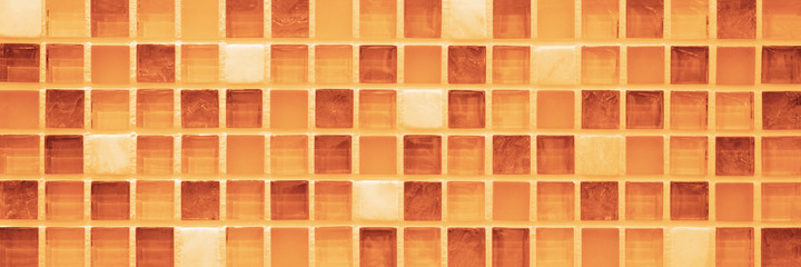 Brown orange abstract grunge seamless glass square mosaic tile mirror wall texture background banner panorama