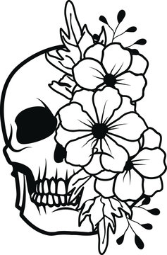 Vector Illustration of a Skull With Flowers