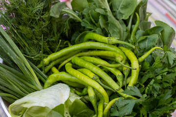 green onion, pepper, parsley, lettuce