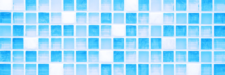 Blue white abstract grunge seamless glass square mosaic tile mirror wall texture background banner panorama