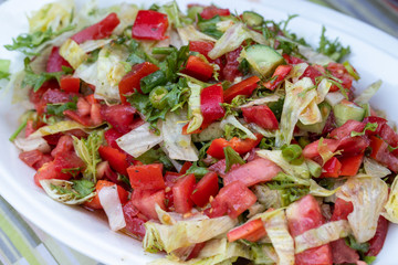 mixed salad on the table cloth