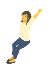 アイソメトリック図法で、腕を伸ばしてリラックスする女性のベクターイラスト