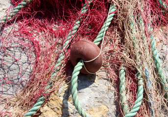close-up fishing nets and ropes