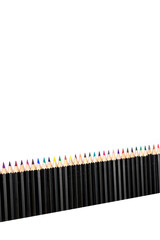 coloured pencils top view isolated