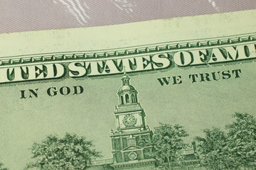 In god we trust on dollar banknote close-up
