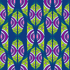 Seamless abstract vector pattern with colorful ornamental shapes in blue