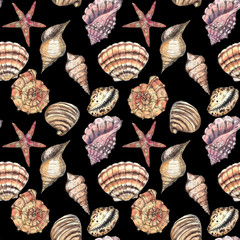 Watercolor hand drawn artistic colorful undersea ocean life seamless color pattern