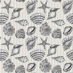 Watercolor hand drawn artistic colorful undersea ocean life seamless monochrome pattern