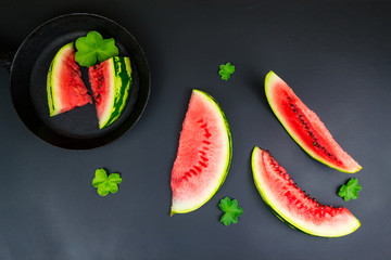 Close-up of fresh slices of red watermelon