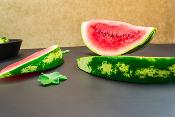 Close-up of fresh slices of red watermelon