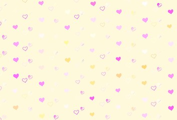 Light Pink, Yellow vector pattern with colorful hearts.