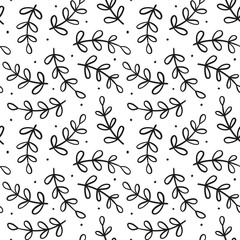 Hand drawn seamless floral background. Endless pattern. Black and white. Great for paper, card, wallpaper, banner, fabric, interior. Vector illustration.