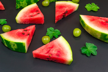 Close-up of fresh slices of red watermelon