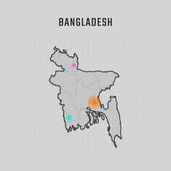 Map of Bangladesh with all states and radar spot on map. Each city has separately for your design. Vector Illustration