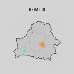 Map of Belarus with all states and radar spot on map. Each city has separately for your design. Vector Illustration