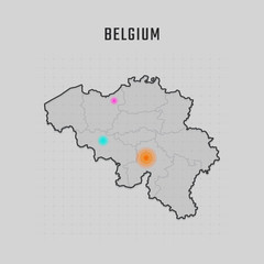 Map of Belgium with all states and radar spot on map. Each city has separately for your design. Vector Illustration