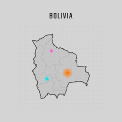 Map of Bolivia with all states and radar spot on map. Each city has separately for your design. Vector Illustration