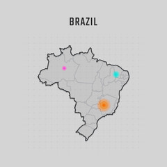 Map of Brazil with all states and radar spot on map. Each city has separately for your design. Vector Illustration