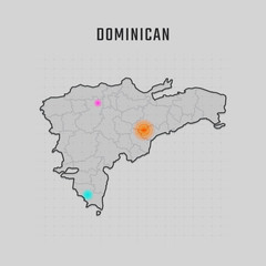 Map of Dominican with all states and radar spot on map. Each city has separately for your design. Vector Illustration