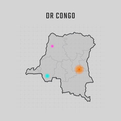 Map of DR Congo with all states and radar spot on map. Each city has separately for your design. Vector Illustration