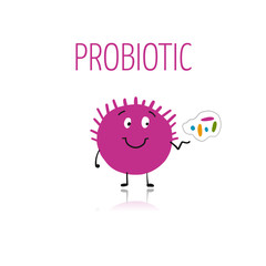 Funny and scary bacteria characters isolated on white. Vector icons of gut and intestinal flora, germs, virus.
