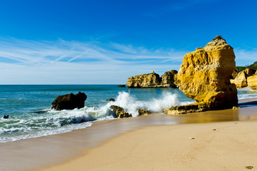 Unusual rock formations, Praia Sao Rafael, Sao Rafael Beach, Algarve, Portugal