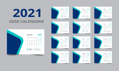 Desk calendar design 2021 template Set of 12 Months, Week starts Monday, Stationery design, calendar planner

