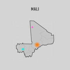 Fototapeta premium Map of with Mali all states and radar spot on map. Each city has separately for your design. Vector Illustration