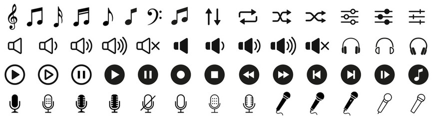 Music and sound icon set. Music sign. Vector - obrazy, fototapety, plakaty