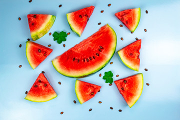 Close-up of fresh slices of red watermelon