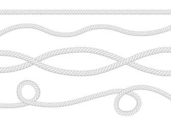 Set of different thickness ropes isolated on white. Vector illustration.