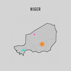 Map of Niger with all states and radar spot on map. Each city has separately for your design. Vector Illustration