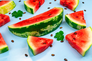 Close-up of fresh slices of red watermelon