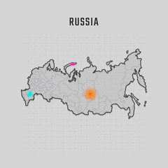 Map of Russia with all states and radar spot on map. Each city has separately for your design. Vector Illustration