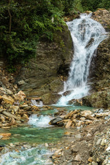 Fototapeta premium Beautiful landscape with mountain rocky river. Asian landscape, travel and tourism concept. Stock travel photo.