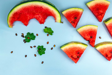 Close-up of fresh slices of red watermelon