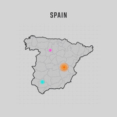 Map of Spain with all states and radar spot on map. Each city has separately for your design. Vector Illustration