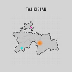 Map of Tajikistan with all states and radar spot on map. Each city has separately for your design. Vector Illustration