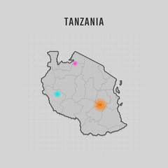 Map of Tanzania with all states and radar spot on map. Each city has separately for your design. Vector Illustration