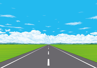 広大な郊外の地平線に続く一本道