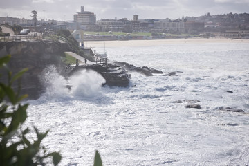 Storm waves crashing on the rocks, Bondi Australia