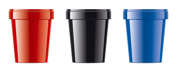 Set of Colored Plastic Cup for Ice Cream. Glossy version. 