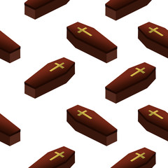 Coffin seamless cartoon on white background ,3d illustration concept